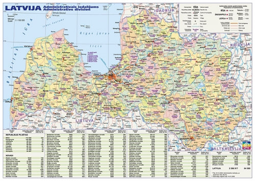 Latvijas Administrativa Un Fiziogeografiska Karte A3 Formata