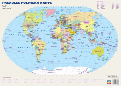 Pasaules Politiska Un Fiziogeografiska Karte A3 Formata Karsu