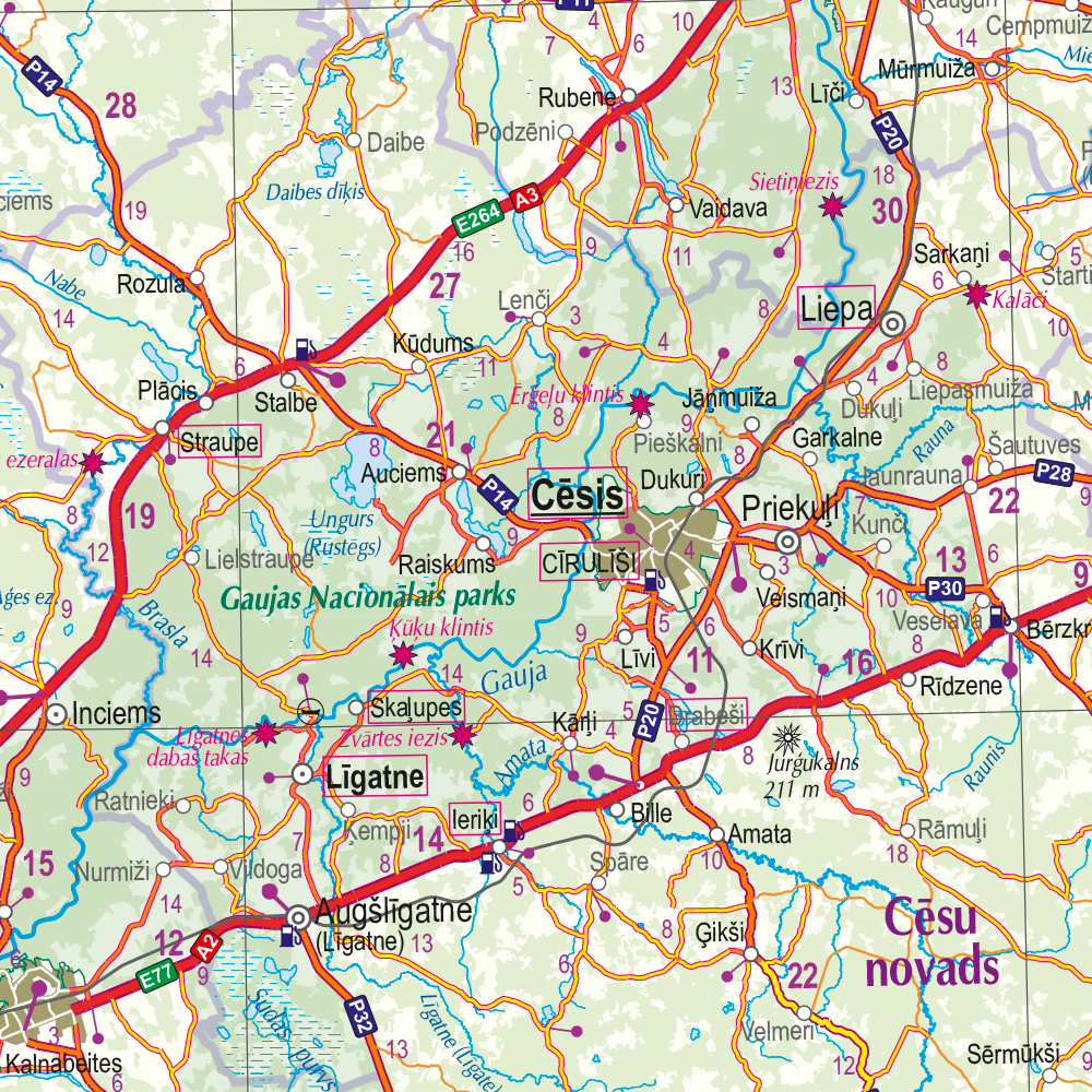Latvija. Autoceļu karte. Cietais vāciņš