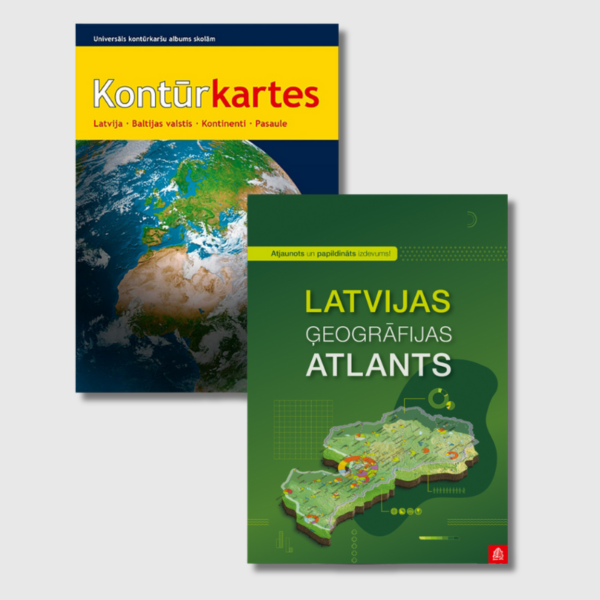 Set of Outline map atlas for schools and Geographic Atlas of Latvia