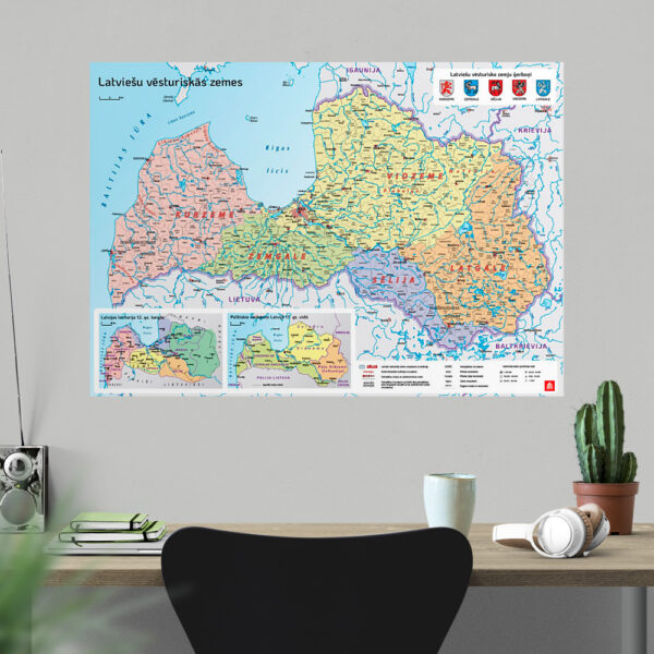 Wall map Latvia historical regions