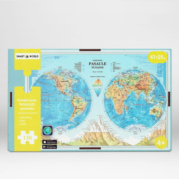 Wooden Puzzle "Physical Map of the World's Hemispheres"