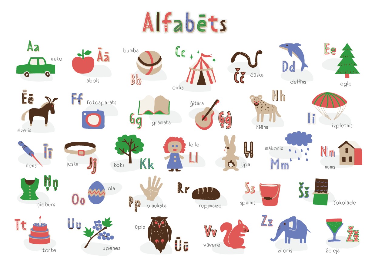 Alphabet and numbers. Double - sided poster, size A3.